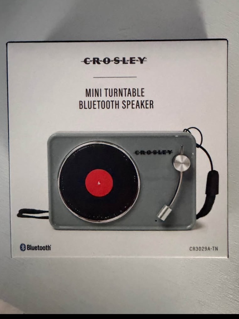 Crosley Gray Mini Turntable Bluetooth Speaker with Red Accent